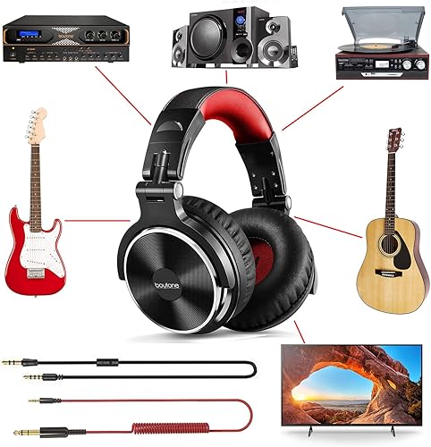 Miniatura 4 de Boytone BT-10RD - Auriculares con cable sobre la oreja, monitor de estudio y mezcla de auriculares estéreo para DJ con controladores de 1.969 in y