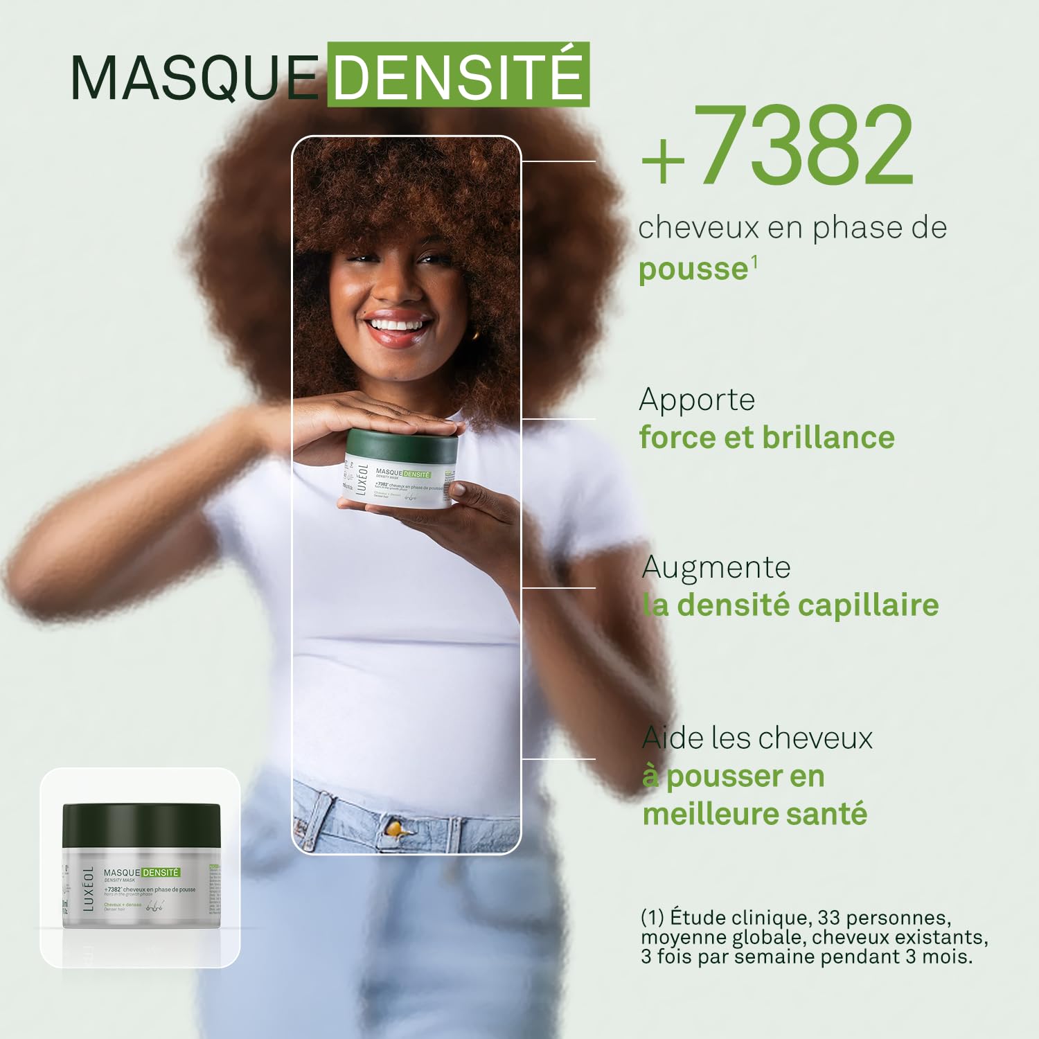 LUXEOL - Masque Cheveux Densité - +7382 Cheveux En Phase De Pousse* - Apporte Force, Brillance & Densité - 97% D'Ingrédients D'Origine Naturelle - Sans Silicones - Fabriqué En France - 200 ml