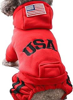 犬服 ペット服 Tシャツ 犬用 パーカー ドッグウェア 防寒 コート 春秋冬服 USA 英字柄 四足 フード付き 可愛い 柔らかい ファッション 小中型犬服 猫服 ペット用品 脱毛保護 お散歩 お出かけ (XL,レッド)