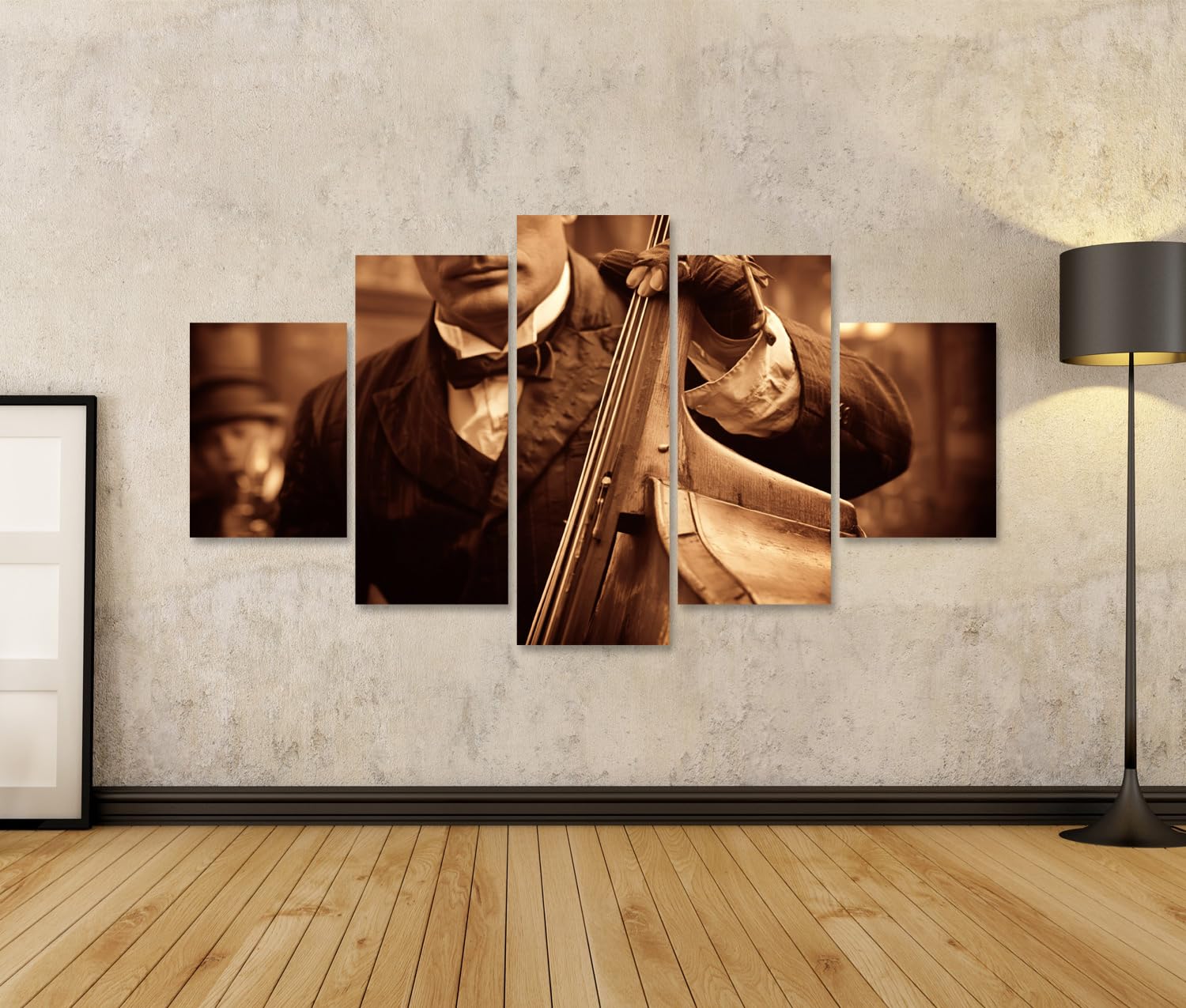 islandburner Quadro su tela di contrabbasso nostalgico jazz club murale soggiorno per gli appassionati di musica – 5 pezzi