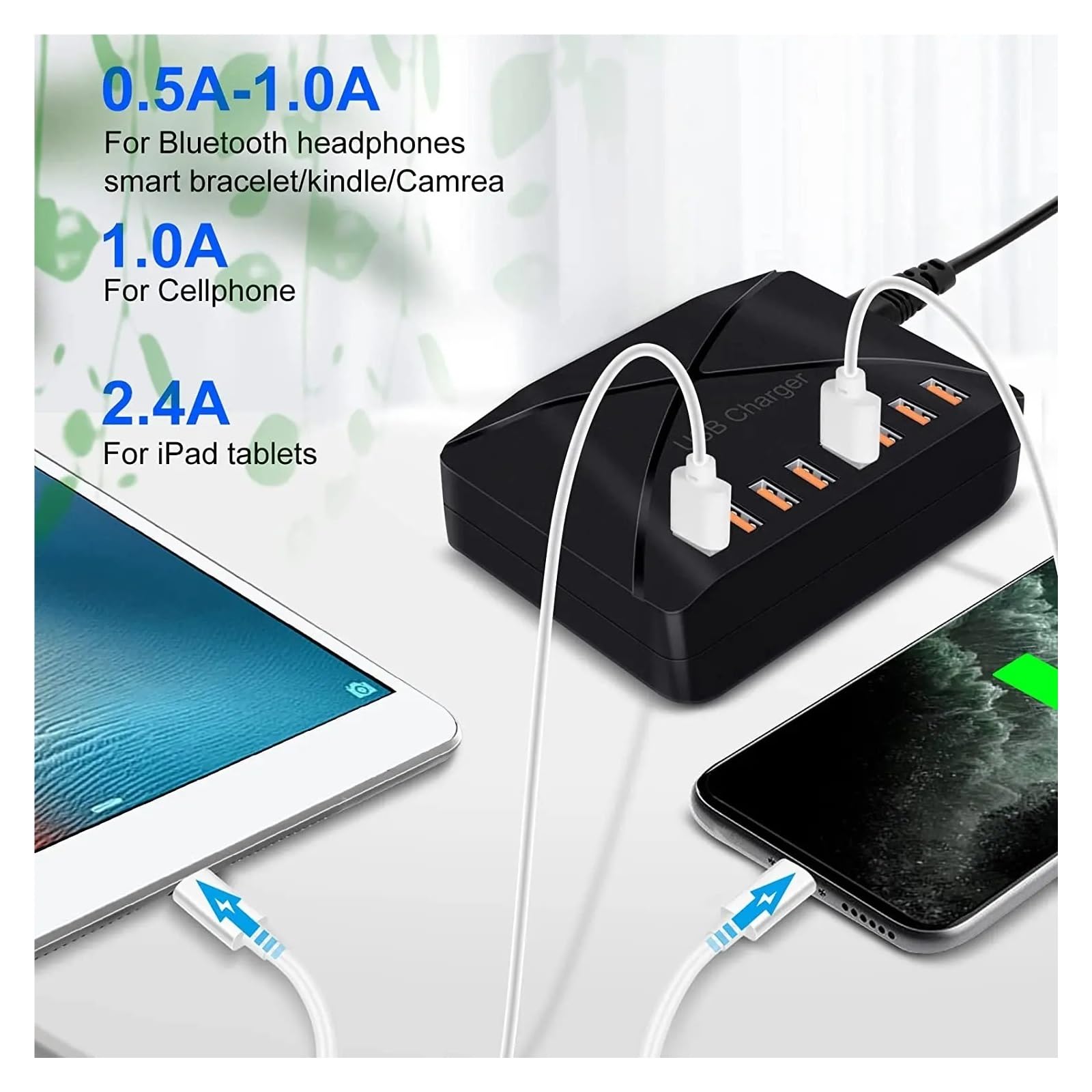 Caricatore USB Da 40 W A 8 Porte Viaggio Con Stazione Di Ricarica Multi 5 V/2,4 A Capacità Di Ricarica Rapida(WHITE)
