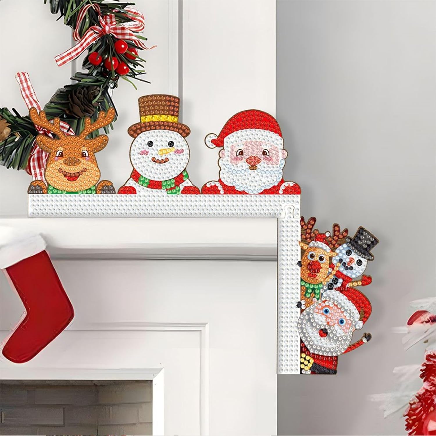 ARTopet 3Pcs Door Corner Wall Stickers Wooden Diamond Art Painting Christmas Door Topper Decor Windows Walls DIY Craft for Home Door Cabinet Frame Corner Decoration Supplies