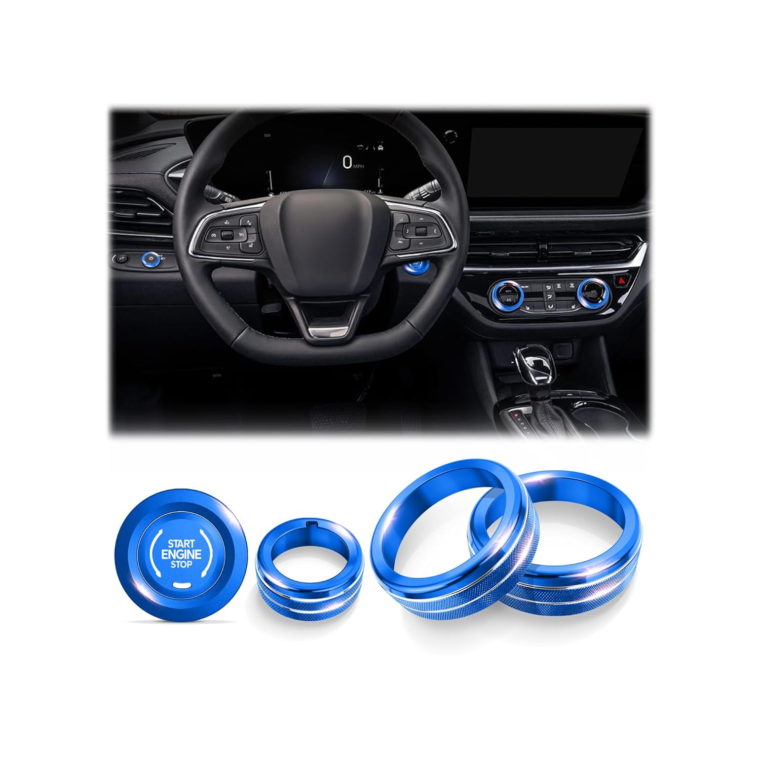 for 2024-2026 Buick Envista & Encore GX Accessories (Not fit Avenir Trim) - 5PCS Aluminum Alloy Knob Cover Trim Kit (Blue), Anti-Slip Design, Interior Upgrade & Knob Protection