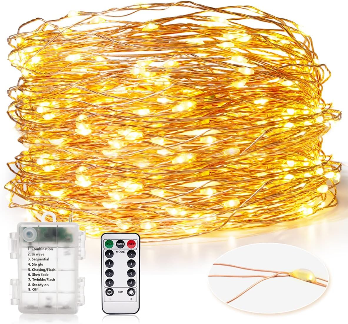 TOYTOPIE 30M 300 LED String Lights Battery Operated, Warm White Fairy Lights, 30m Long Garden Copper Wire for Indoor Outdoor Decoration Wedding Christmas Party