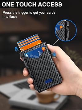 Wallet for Men RFID Wallet with 2 ID Windows & Money Clip, Slim Pop Up Card Holder for 10-12 Cards, Bifold Minimalist Smart Wallet for Front Pocket, Compact Metal Credit Card Holder, Gifts for Men