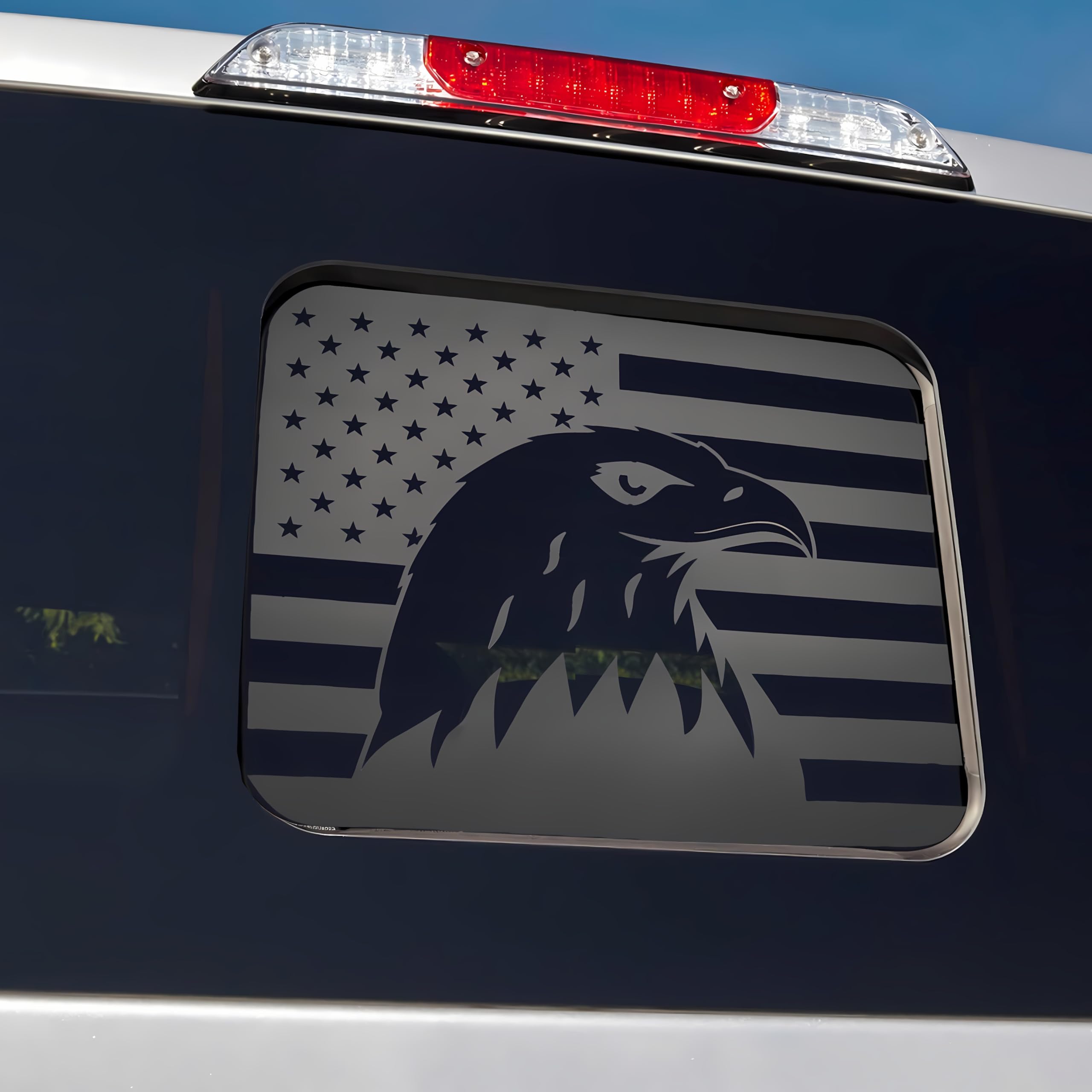 fits ford f150 f250 f350 2015-2024 rear middle back sliding window american us flag vinyl decal matte black eagles