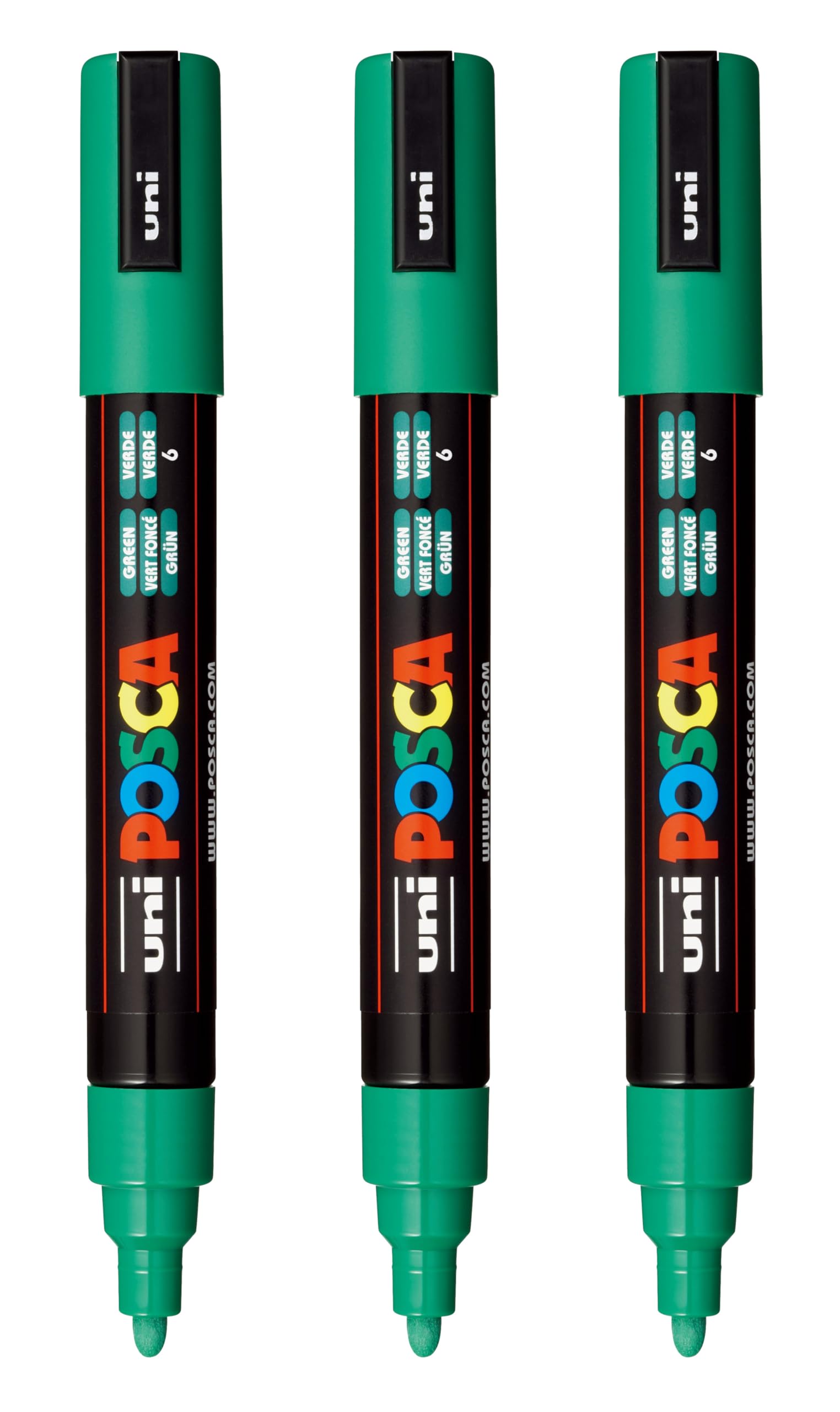 posca PC-5M Water-Based Paint Markers, Reversible Medium Tip (1.8-2.5mm), Green, 3 Count