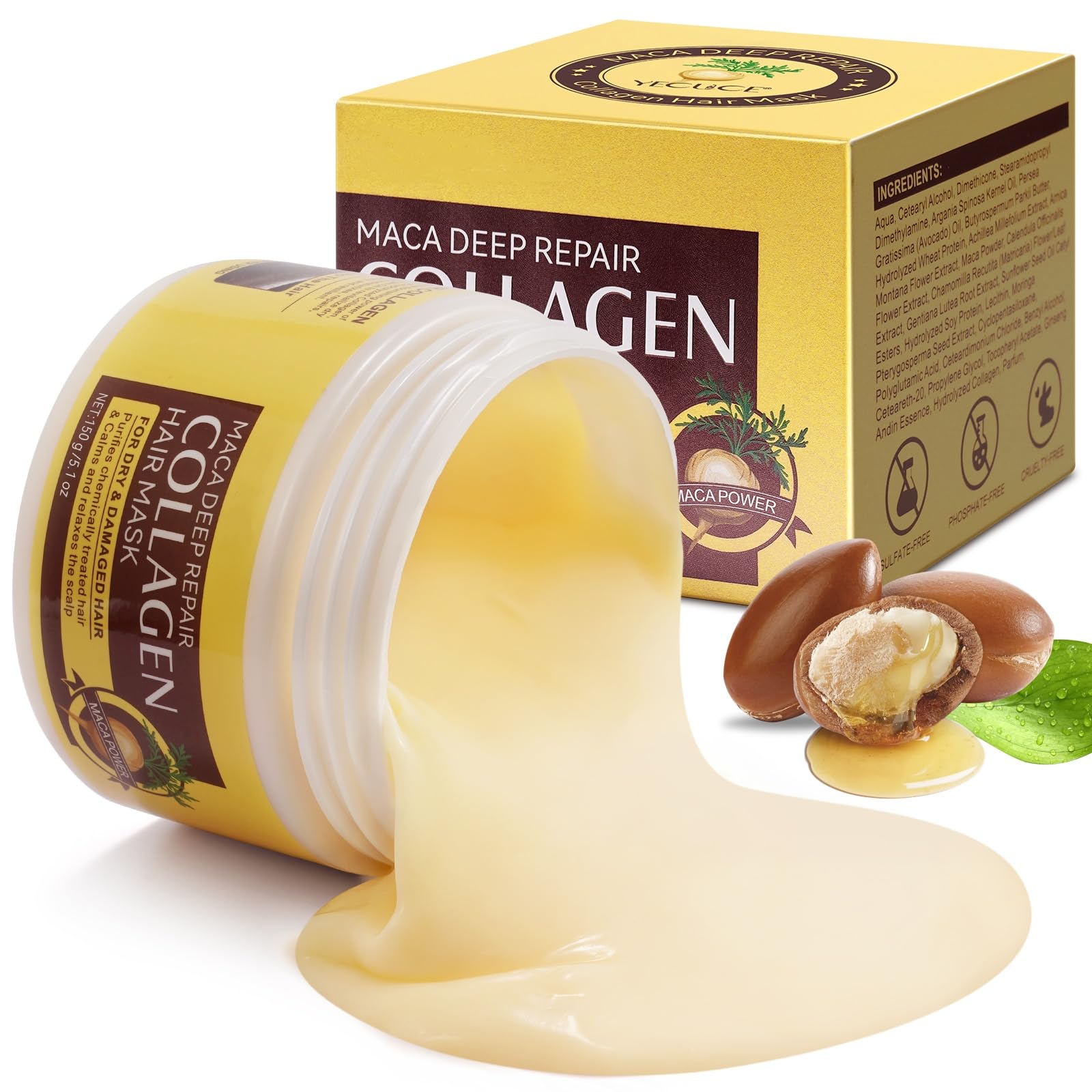 Mascarilla capilar de colágeno, tratamiento capilar de colágeno para cabello seco dañado, acondicionador de reparación profunda con esencia de maca, hidrata e hidrata el cabello, 5.1 fl oz 7