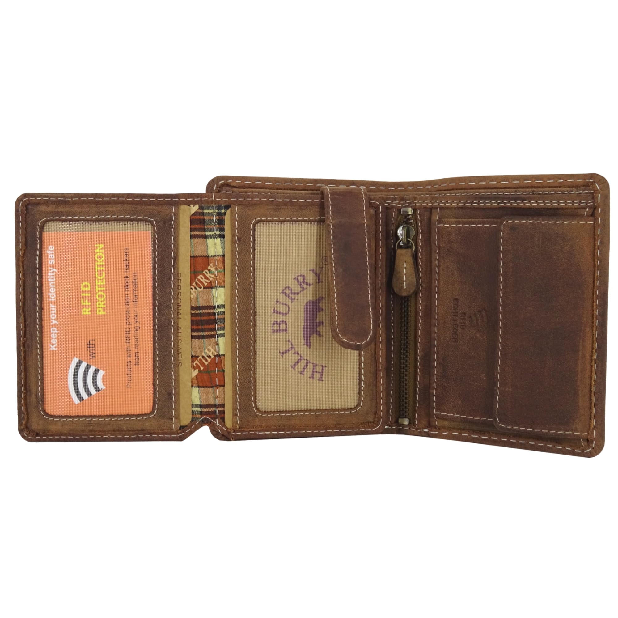 Echt-Leder Leder Geldbörse • Geldbeutel für Damen und Herren mit RFID-Schutz • Portmonee mit Münzfach • Portemonnaie Hill Burry • braun für Männer Brieftasche Wallet • Hochformat