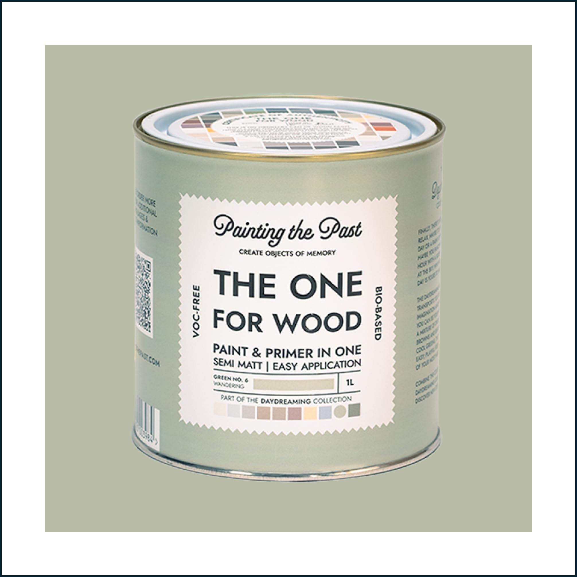 Painting The Past Green No. 6 Wandering The One For Wood Paint & Primer 1L | Semi Matt Finish, Bio-Based & Voc-Free Formula For Wooden Furniture & Surfaces | Durable & Easy Indoor Home Decorating