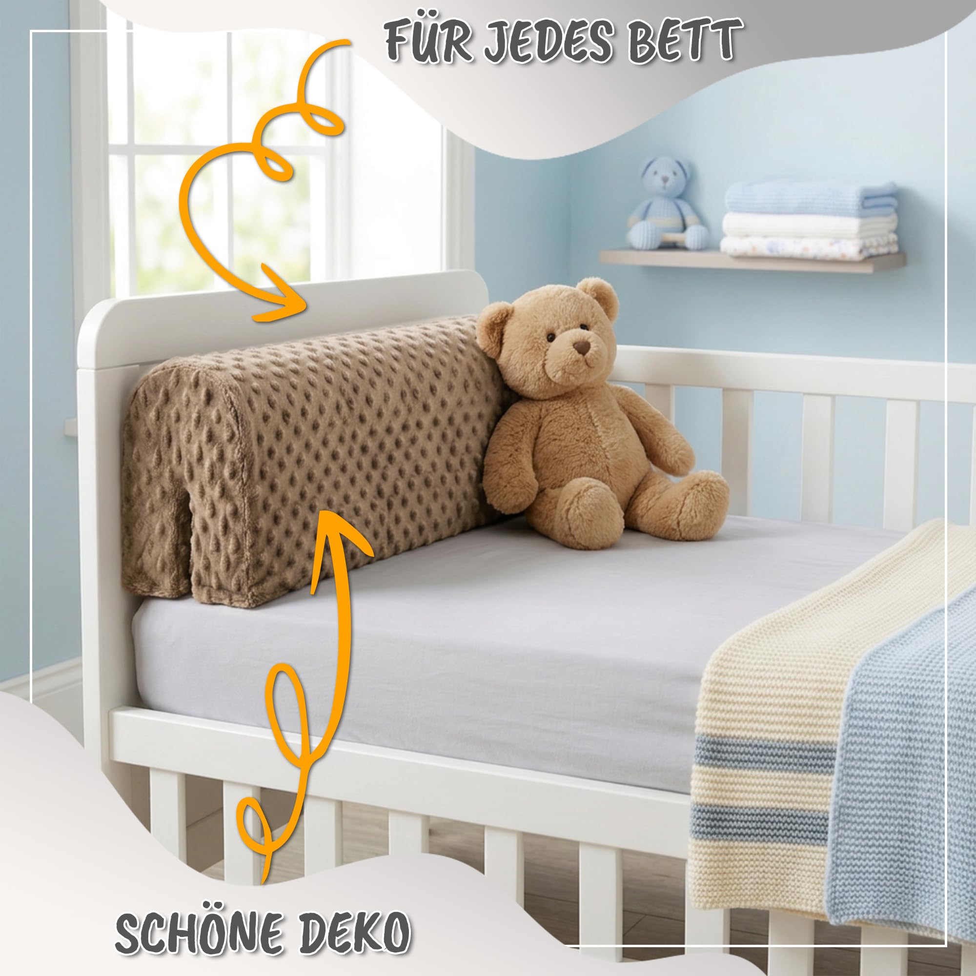 Totsy Baby Funda para protección de Bordes de Cama para cunas Infantiles 90 cm - Protección para armazón de Cama protección contra caídas somier barandilla de Cama Certificado Oeko-Tex Beige Claro