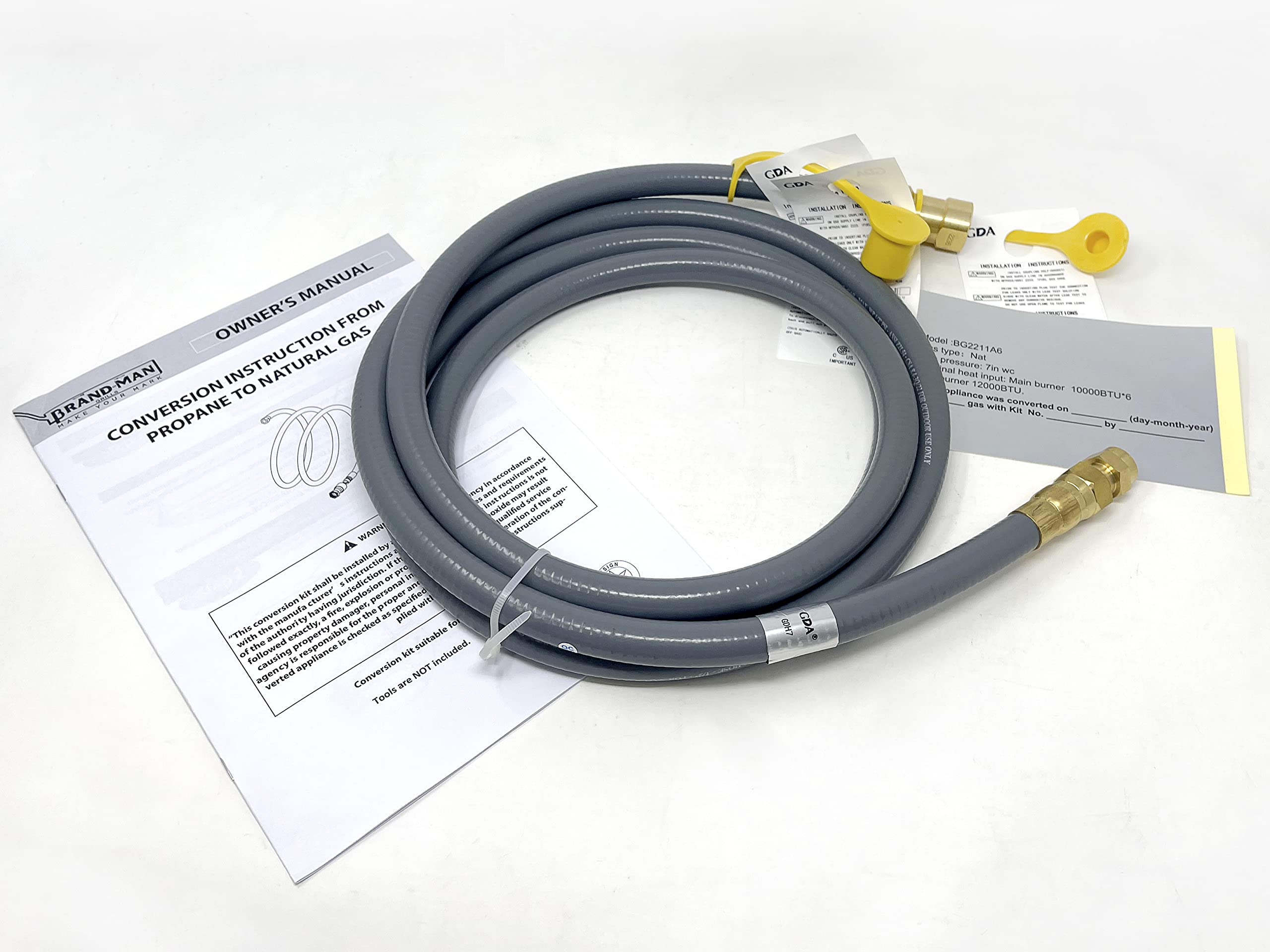 Brand-Man Grills Propane to Natural Gas Conversion Kit Hose, 3/8", 10ft with Quick Connect Assembly for Grills for Pizza Ovens and Outdoor Heaters. Perfect for The RUSTLER2 (6 Burner) Grill.