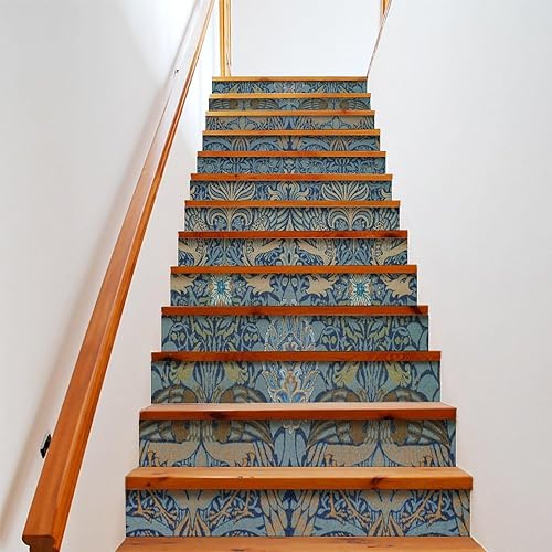 Brebasf - Calcomanías decorativas para escaleras con temática vintage de William Morris, estilo bohemio de jardín rústico, pájaros, estilo bohemio