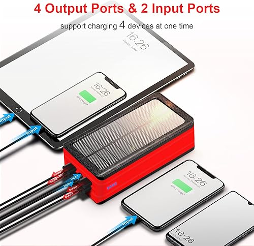 Miniatura 3 de Banco de energía solar de 50000 mAh, cargador de teléfono solar portátil con linterna, 4 puertos de salida, 2 puertos de entrada, banco de batería