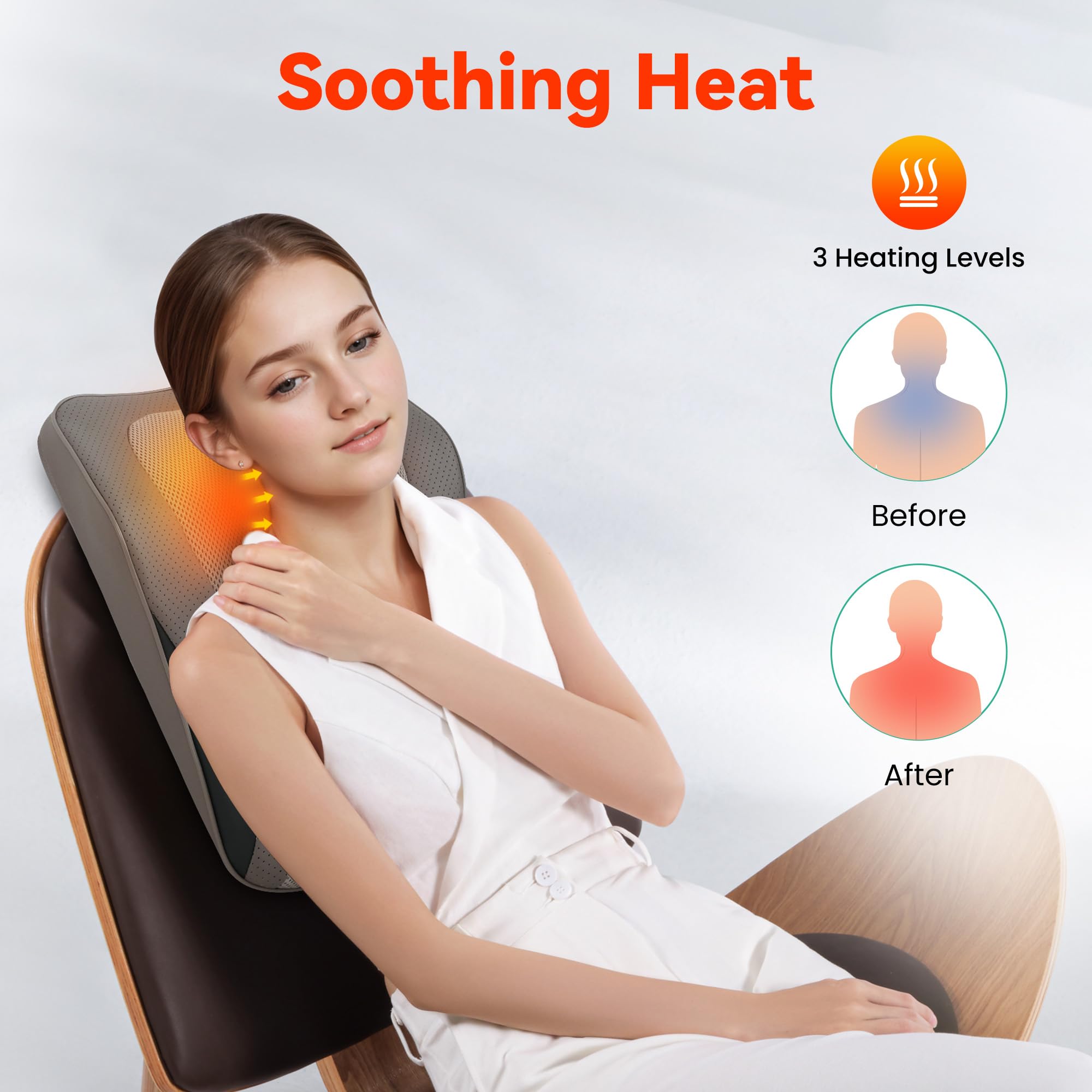 Snailax Shiatsu-Nackenmassagegerät mit Wärme und Vibration, Knet-Massagegerät Rücken Nacken Schulter, Rückenmassagegerät, Massagekissen, Geschenke Männer Frauen, Beige