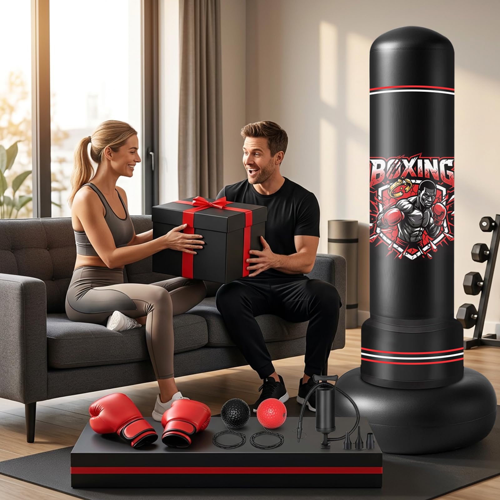 Saco de Boxeo de Pie 180cm para Adultos Saco Boxeo con Guantes Cinta & 2 Pelotas Ligeras Sacos de Boxeo para Karate Taekwondo MMA Equipo Fitness Regalo para Adultos