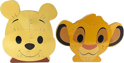 Disney Wooden Toys - Paquete de 2 rompecabezas de cabeza de personaje, Winnie the Pooh y Simba, exclusivo de Tienda, por Just Play