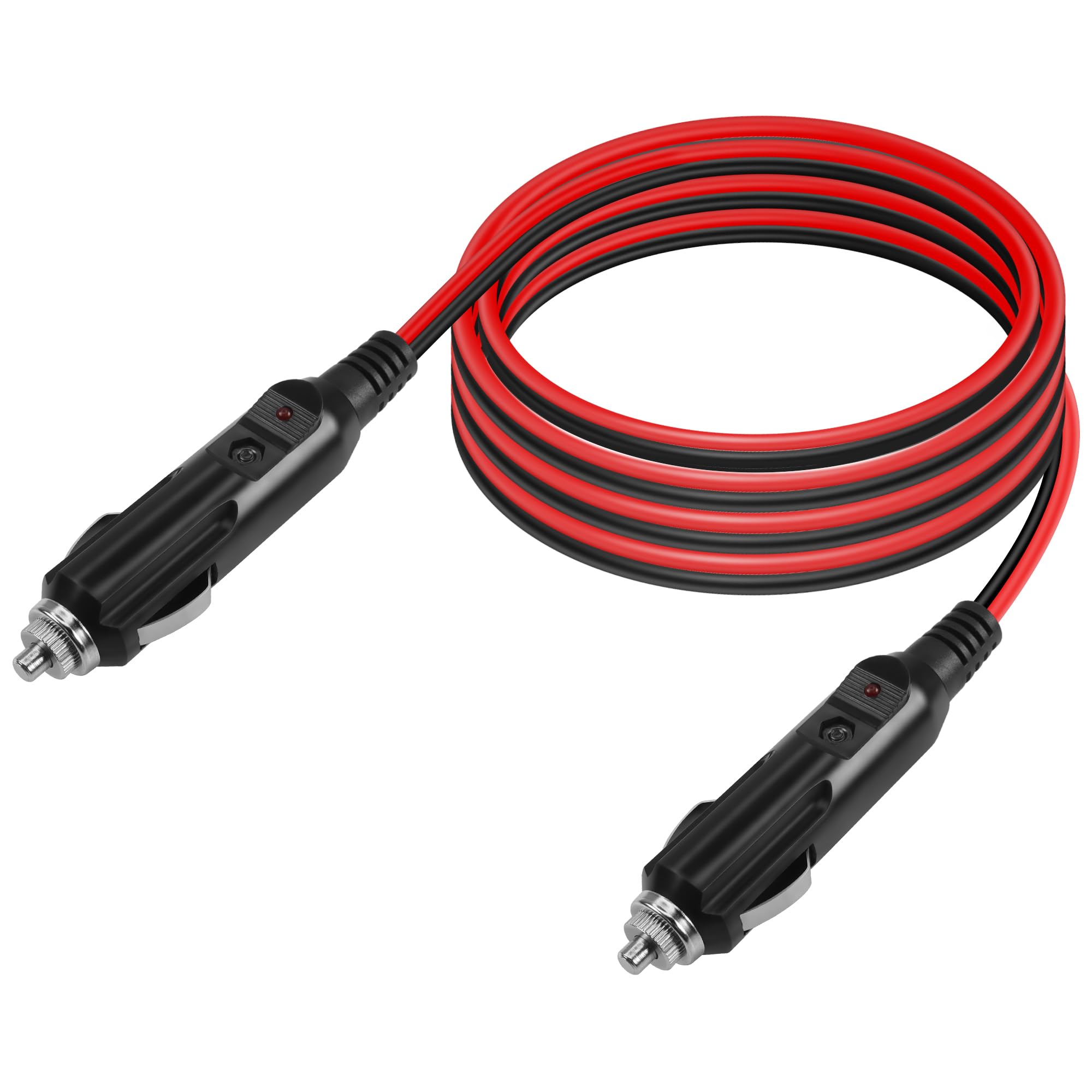 GELRHONR 12V kabel do zapalniczki samochodowej, kabel od wtyczki do wtyczki, kabel przedłużający do zapalniczki samochodowej z zabezpieczeniem 25A, kabel 14 AWG Heavy Duty z diodami LED (1,5 m/4,9