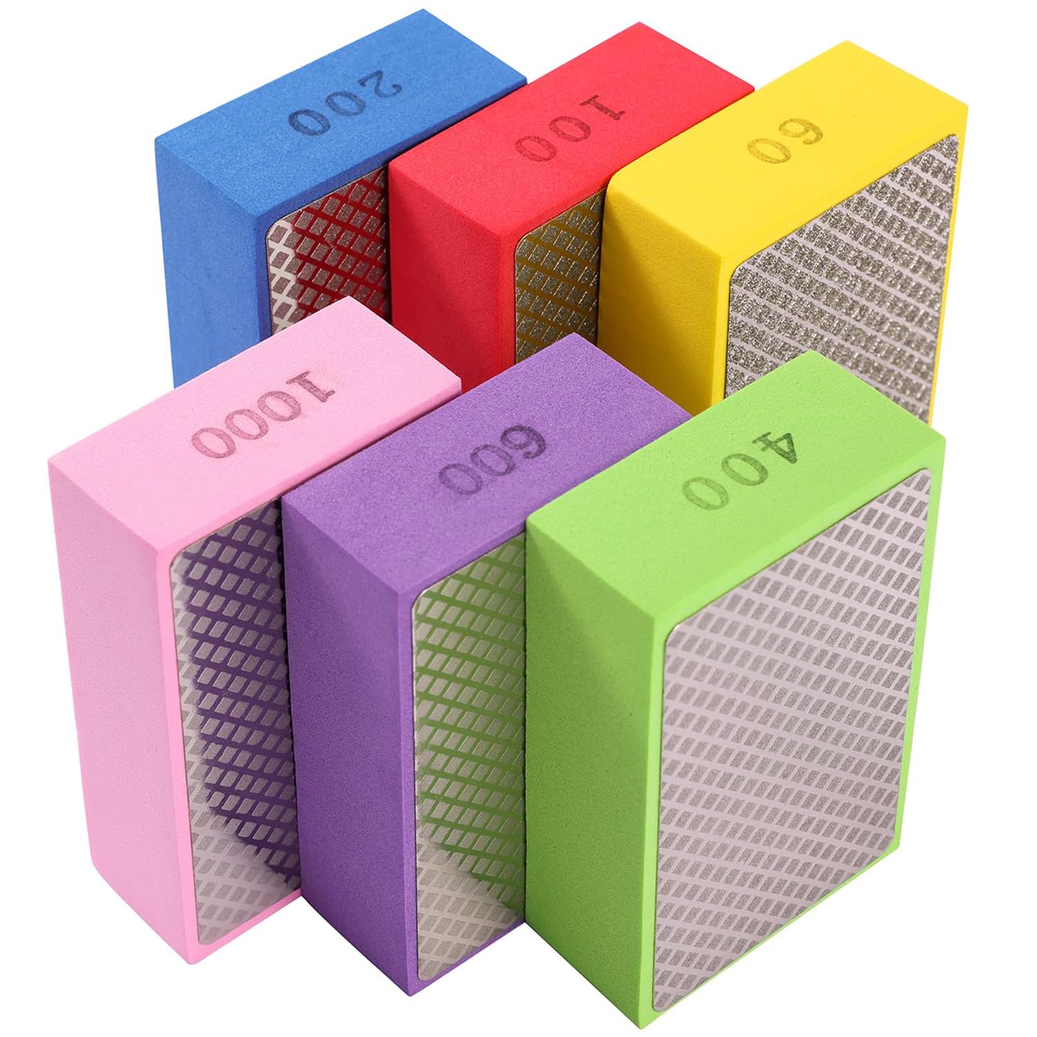 6pcs Hand Diamond Polishing Pads, Tile Polishing Pad, Glass Polishing Block for Sanding Ceramic Tile Wood Concrete Stone Granite Marble 60# 100# 200# 400# 600# 1000#