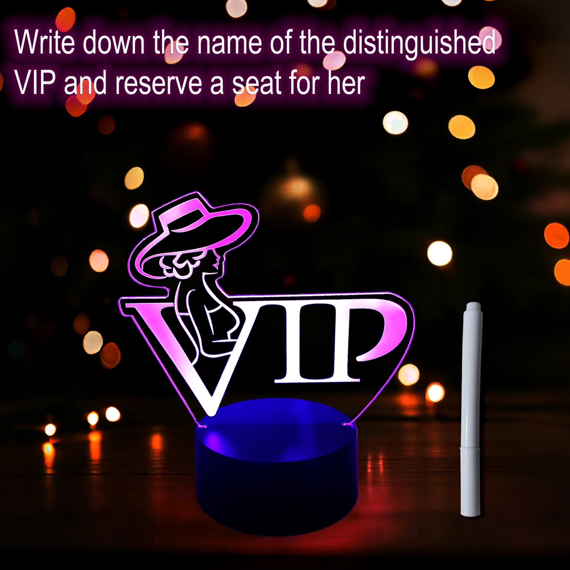 HYDLSY LED VIP Reserved Table Sign Night Light With Pen, Luminous Menu Holder Table Tent Board with Color Lights for Bar Restaurant Wedding Birthday Party Home Dinner Party (BLACK, Women)