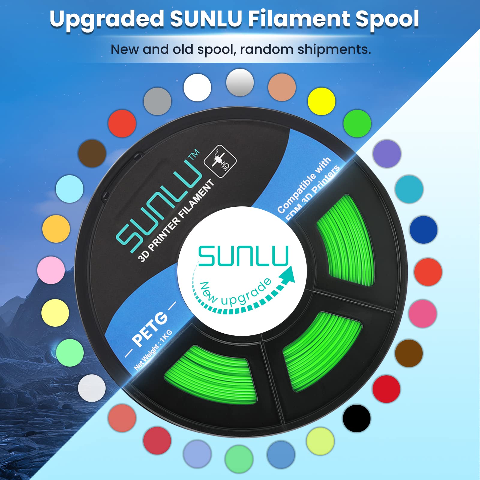 SUNLU PETG 3D Printer Filament, 3D Printing PETG Filament 1.75 mm, Strong 3D Filament, 1KG Spool (2.2lbs), Green