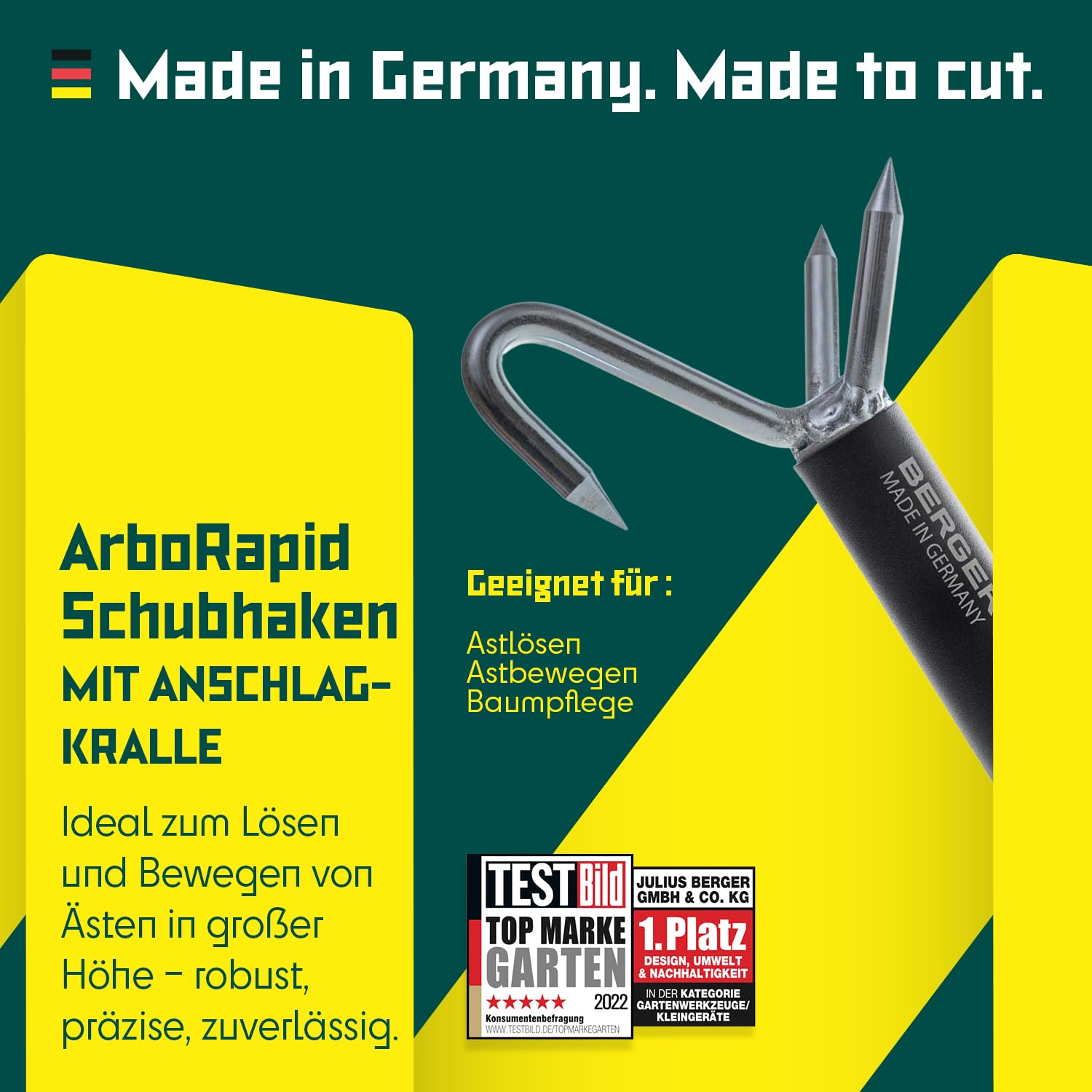 BERGER ArboRapid Schubhaken mit Anschlagkralle 5479 | Teleskopstangenaufsatz aus Metall | 19cm Haken zum Ziehen von Seilen & Holzentfernen | Gartenwerkzeug | Aufsatz für ArboRapid Teleskopstangen