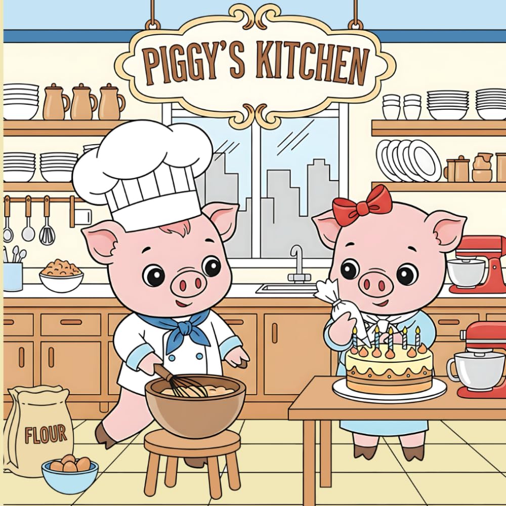 The Piggy's Kitchen Fun Activity Animal Coloring Book: Bold And Simple 50+ Baby Pig Animal Illustrations | Pig Variations - As Postman, Professional ... (Bold Adventure Animals Coloring Series)