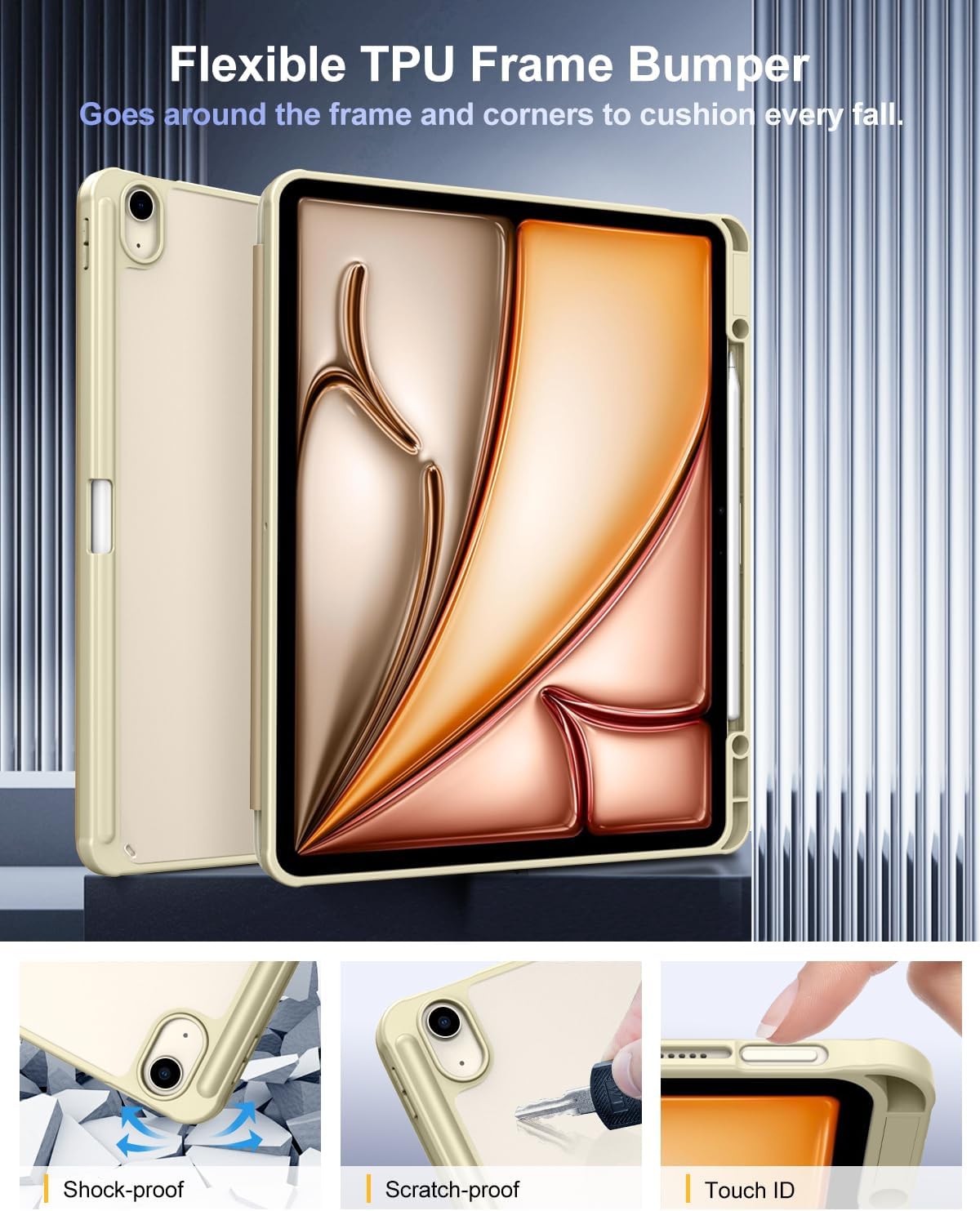TiMOVO Case for New iPad Air 13 inch (M4/M3/M2-2026/2025/2024) with Pencil Holder, Slim Stand Protective Cover with Clear Transparent Back Shell for iPad Air 13 inch, Auto Wake/Sleep, Champagne Gold