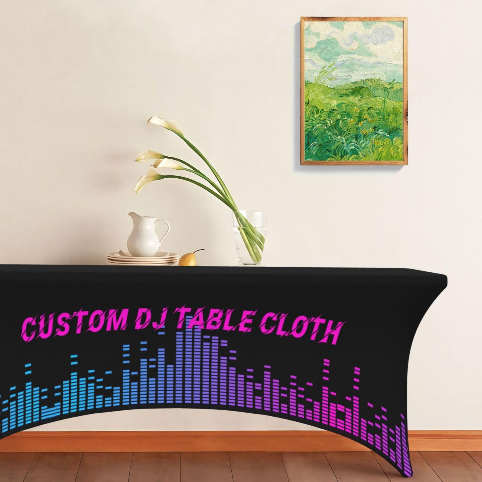 Tovaglia da DJ personalizzata con logo aziendale, tovaglia personalizzata in poliestere spandex elasticizzato per tavoli da 1,2 m/1,8 m, tovaglia personalizzata per feste, matrimoni, fiere, eventi