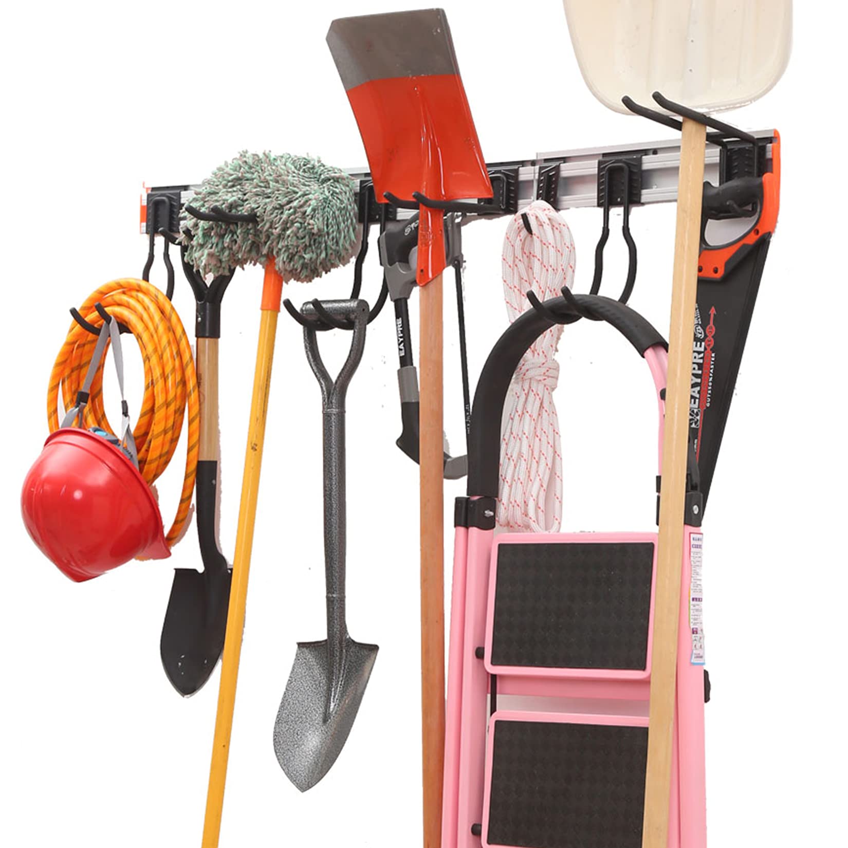 Homeon Wheels Tool Rack for Garage,Garage Storage System,Tool Storage Rack,Premium Aluminum Garden Tool Organizer Wall Mount for Garage with 9 Hooks Easily Hold Tools Like Brooms,Rakes,and Shovels.