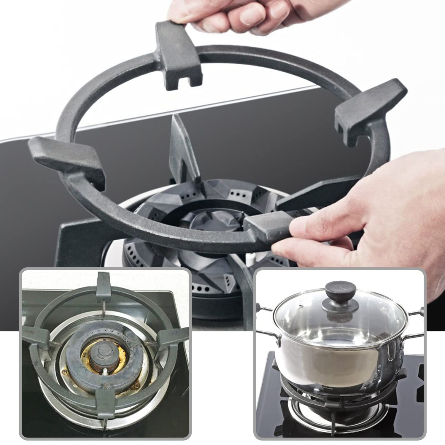 NUZAMAS Mensola per stufa in ghisa, universale, per cucina e campeggio, per fornelli a gas, supporto per pentole antiscivolo, supporto per pentole, supporto per latte con 4 artigli e 5 artigli