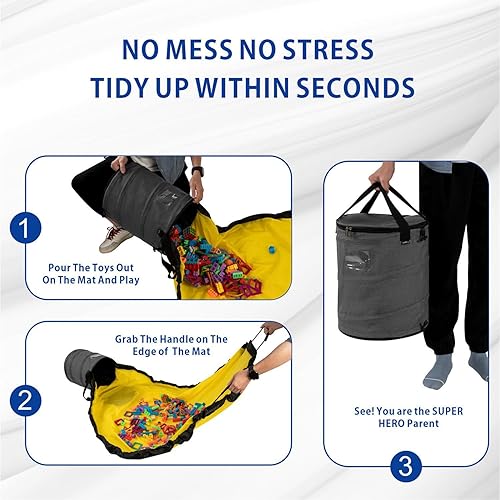 Miniatura 3 de Organizador de almacenamiento de juguetes y tapete de juego para niños, caja de juguetes plegable para habitaciones, cesta de almacenamiento de