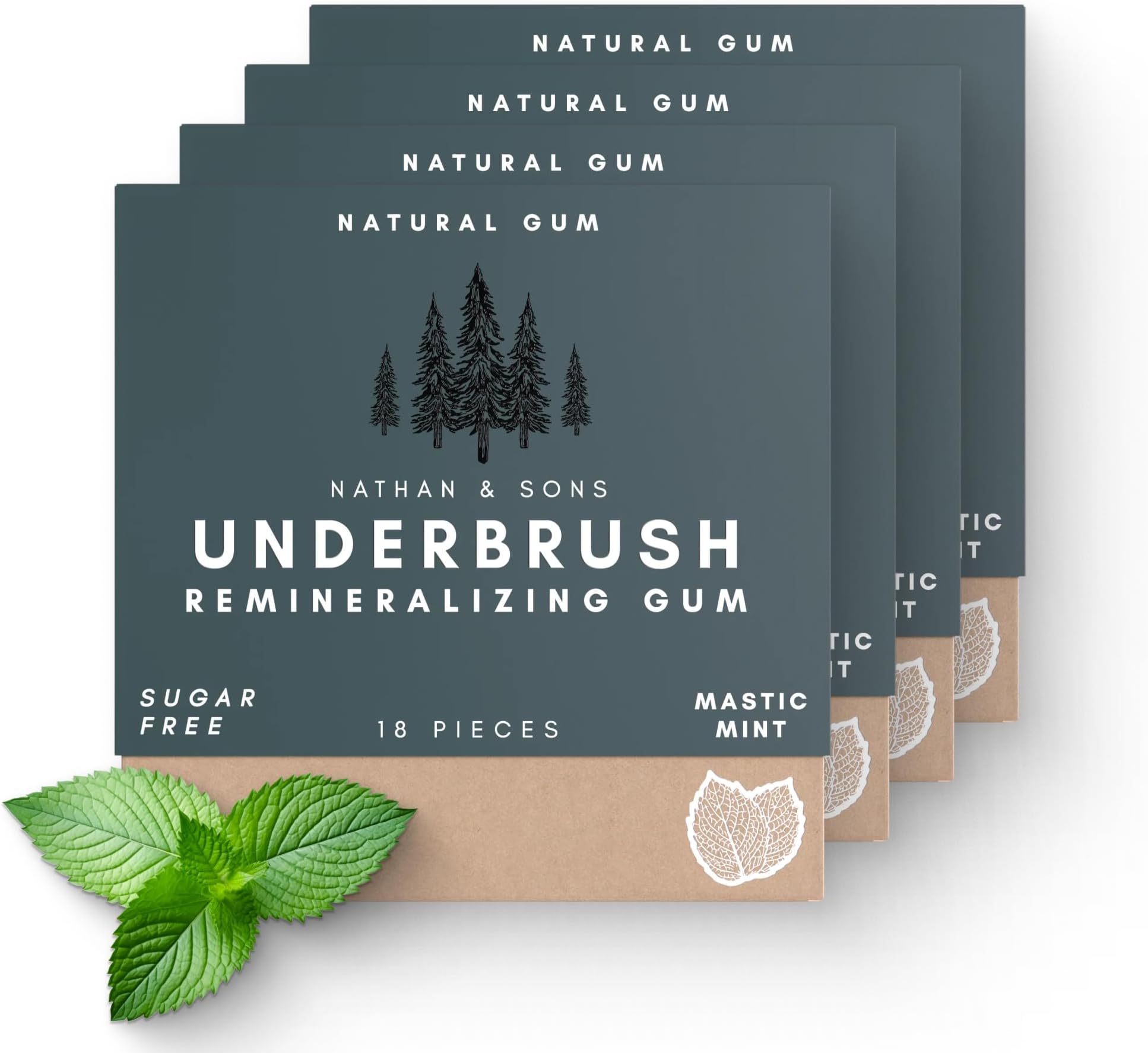 - Underbrush Mastic Mint Remineralizing Gum, Sugar Free Xylitol Gum with Hydroxyapatite, Supports Fresh Breath and Oral Health, Tree Sap Base, Gluten Free, No Sucralose or Aspartame, 4 Pack