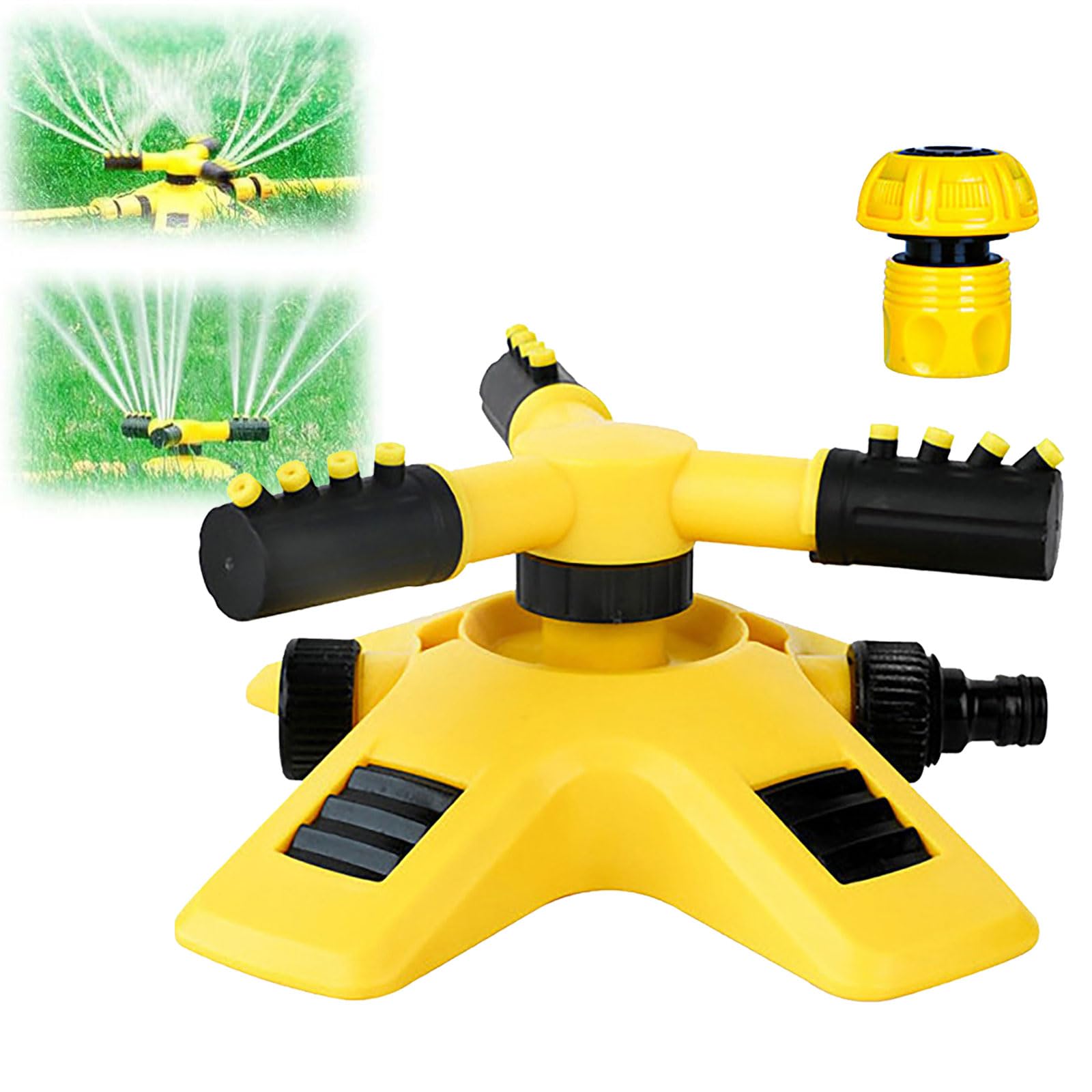Irrigatore Da Giardino Rotante A 360° Con 3 Bracci Regolabili: In ABS Giallo, Copertura Ampia, Risparmio Idrico