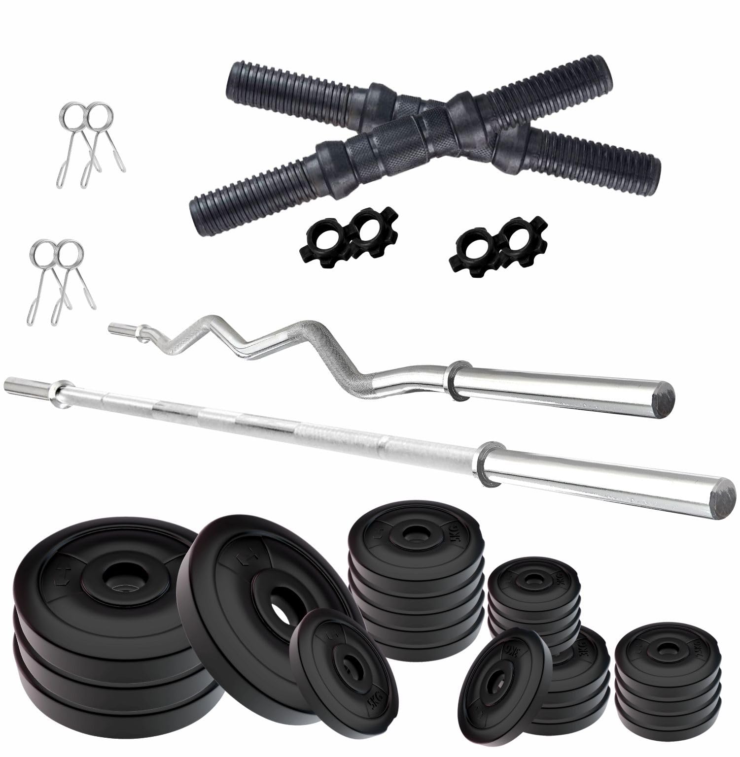 Amazon Brand - Symactive 100 KG PVC Home Gym Set with One 4 Ft Plain + One 3 Ft Curl Rod and One Pair Dumbbell Rods, Multicolour-image-4