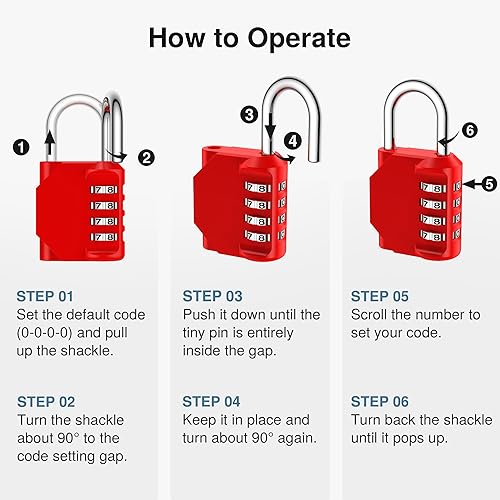 Miniatura 6 de Puroma Cerradura de Combinación de 4 Dígitos Impermeable Candados para Casilleros Candado Seguro para Exteriores para Casilleros de Gimnasio, Cajas