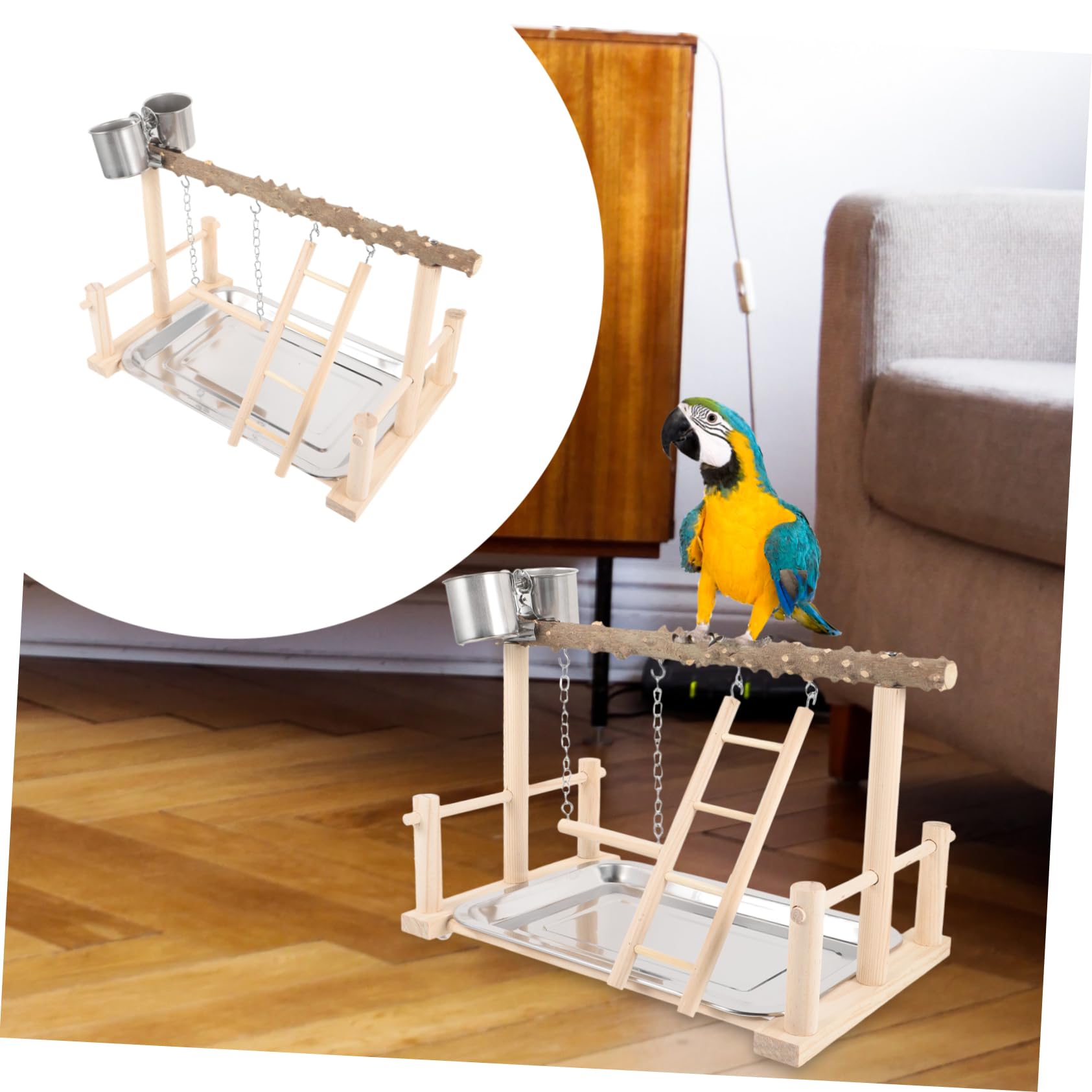 Papagei Sitzstange aus Holz Vogelspielplatz mit Leiter Vogelständer für Papageien Sittichsitzstange Naturholz Vogelspielzeug für Büro