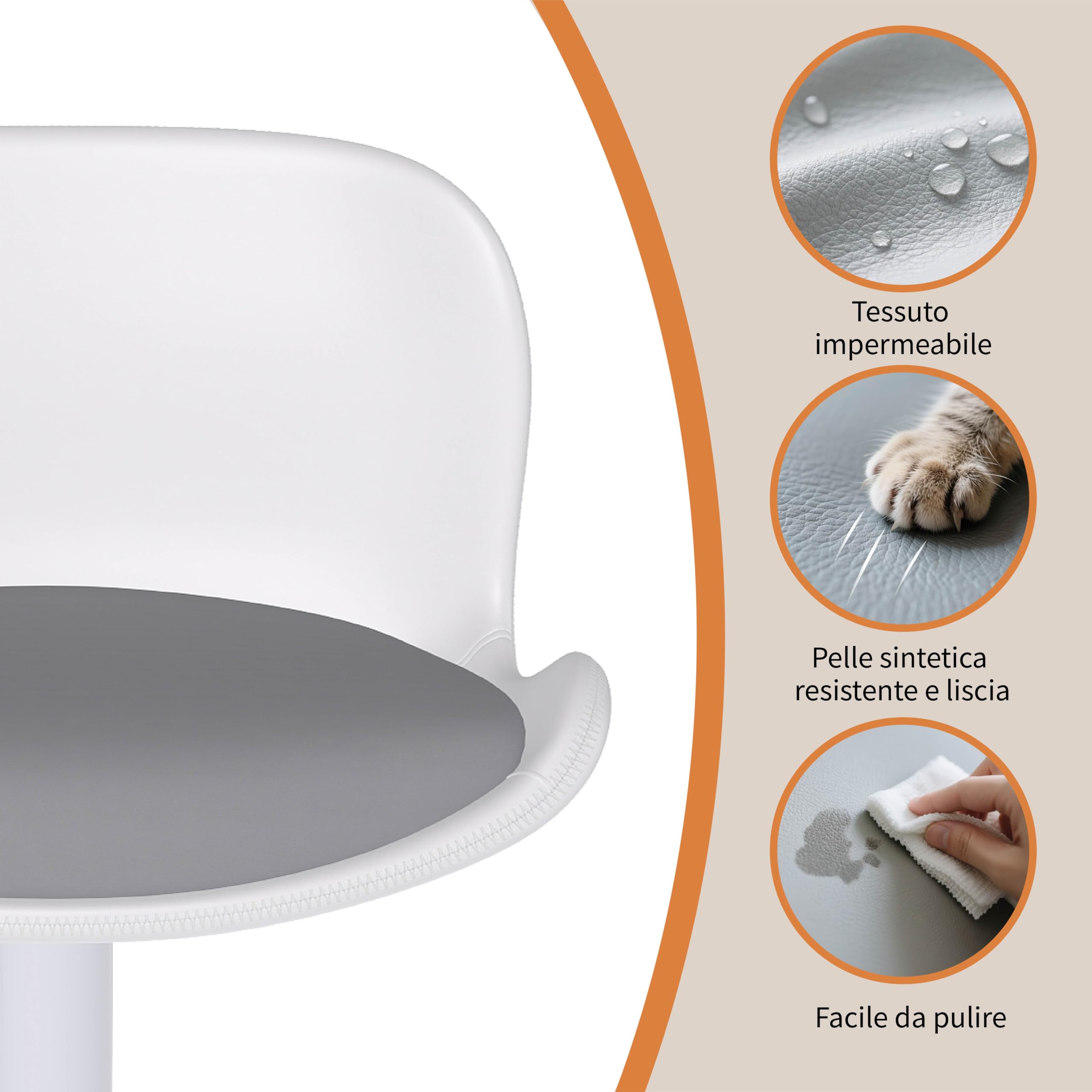 Flysky Sgabelli da bar Set di 3, Sedia girevole a 360°, regolabile in altezza, Sgabello da bar con schienale e poggiapiedi, Sgabello da cucina in similpelle 120kg, Bianco/grigio