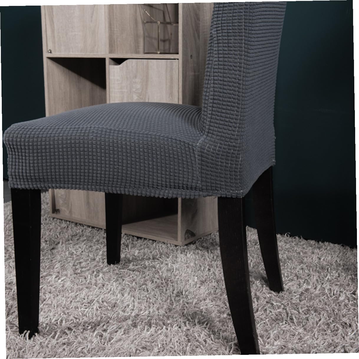 4pcs Grey Polyester Stretchy Dining Chair Covers Elastic Seat Protector Slipcovers for Home Office Dining Room