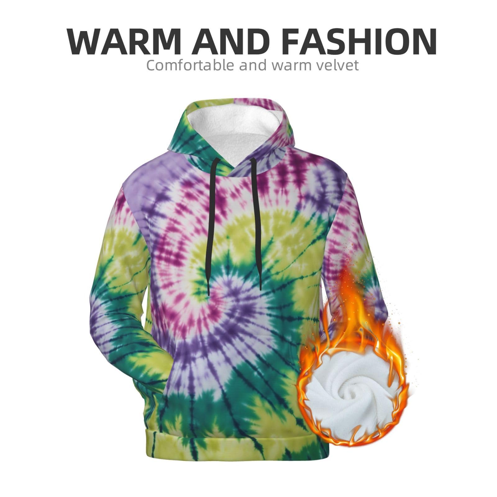 Męska bluza z kapturem z nadrukiem hipisów, casualowa grafika z nadrukiem bluzy z kapturem z kieszenią