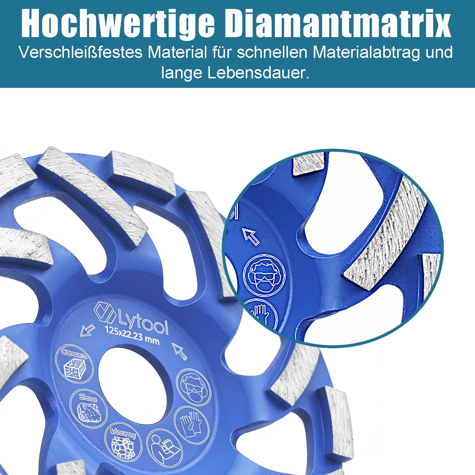 Meule diamantée 125 x 22,23 mm - Qualité professionnelle - Disque de ponçage et roue diamantée - Ponceuse à béton efficace pour chape, granit, colle à carrelage et pierre naturelle