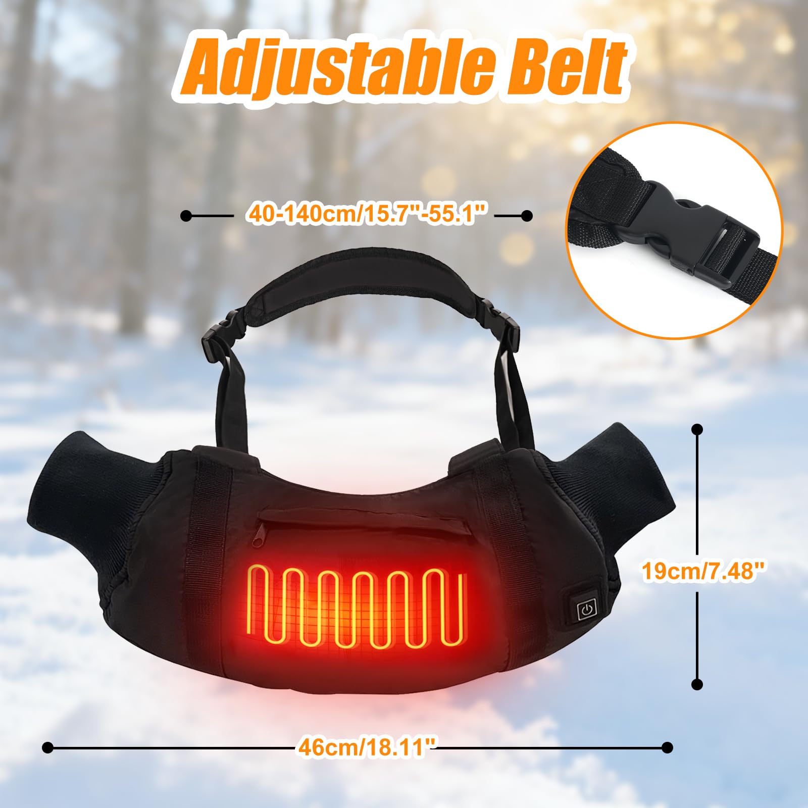 Manchon chauffant électrique avec 3 niveaux de réglage de chaleur, sangle réglable, 2 poches et prise USB pour la chasse, le football, le golf, la pêche, le camping (sans batterie externe)