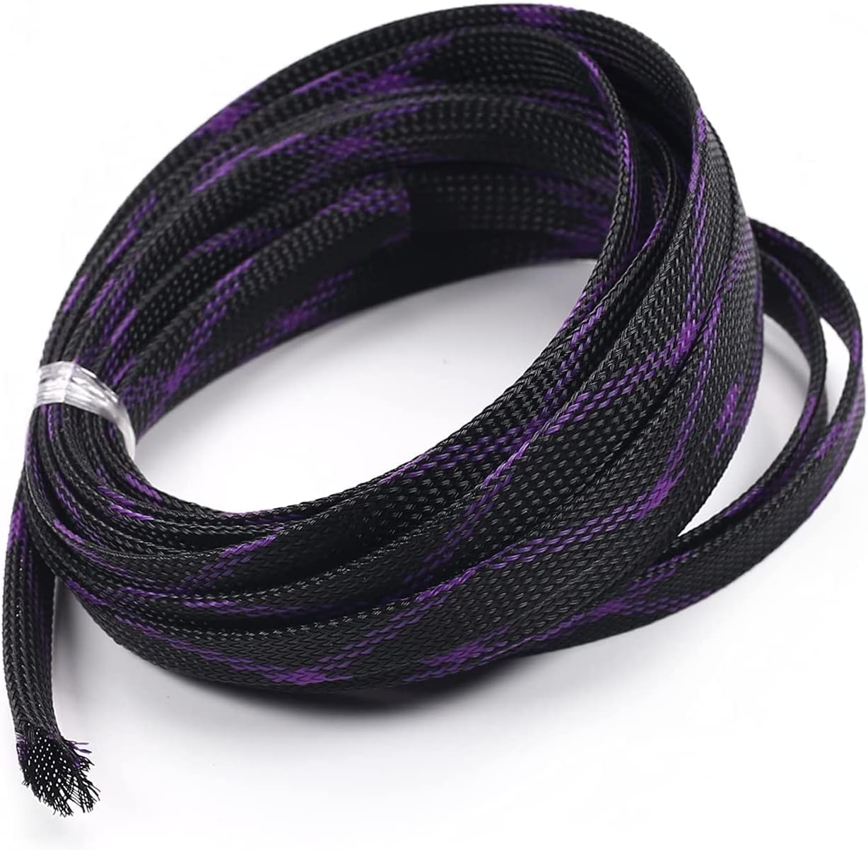 Utoolmart 5m / 16.4ft PET Expandable Braided Sleeving, Flexible Wire Mesh Sleeve, for Audio Video and Other Home Device Cable Wire, Black Purple Braided Sleeving, 1 Pcs