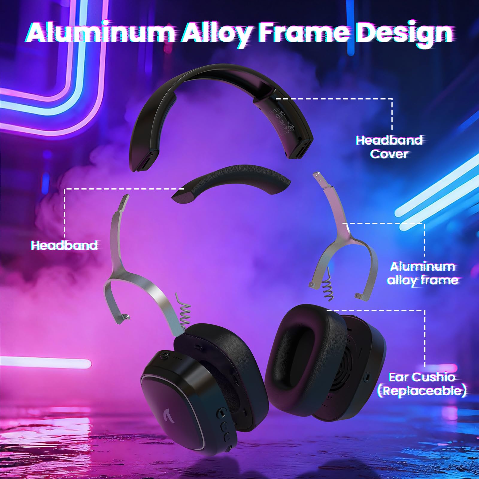 ATTACK SHARK G800 Wireless Gaming Headset with Aluminum alloy frame, 7.1 Surround Sound, Bendable ENC Mic, Tri-Mode(2.4G Wireless/Bluetooth/Wired), 1000mAh, 50mm Driver, RGB, for PC/Mac/PS/XBOX, Black