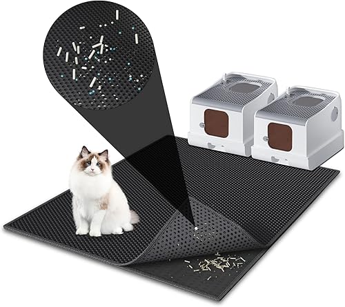 Pieviev Alfombrilla de arena para gatos, doble capa, impermeable, a prueba de orina, 1 paquete (36 x 30 pulgadas, negro)