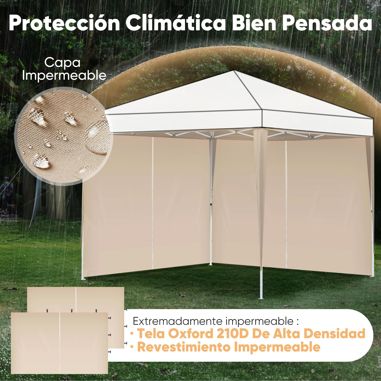 Sekey 2 Paneles Laterales, Paredes Laterales para 3x3m Cenador Plegable Carpas de Jardin, Impermeables