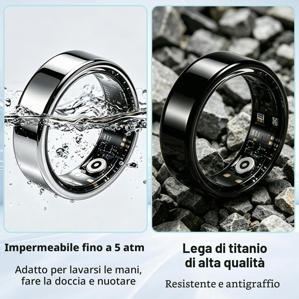 Smart Ring Multiple Modalità di Esercizio Impermeabile con iOS/Android | Monitoraggio Attività Monitoraggio Salute 5 ATM Impermeabile Monitoraggio del Sonno Anello Collegato