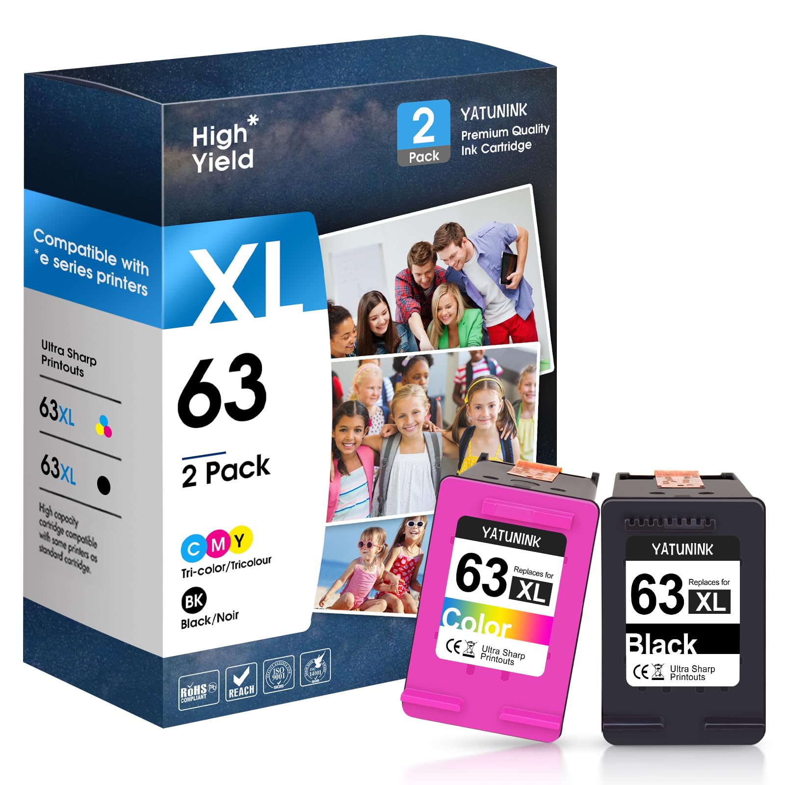 YATUNINK 63XL Ink Cartridge Black and Colour Compatible for HP 63 Ink Cartridges Works with HP DeskJet 1112 2100 3600 Series, Envy 4500 Series, OfficeJet 3800 4600 5200 Series (Black, Tri-Colour)