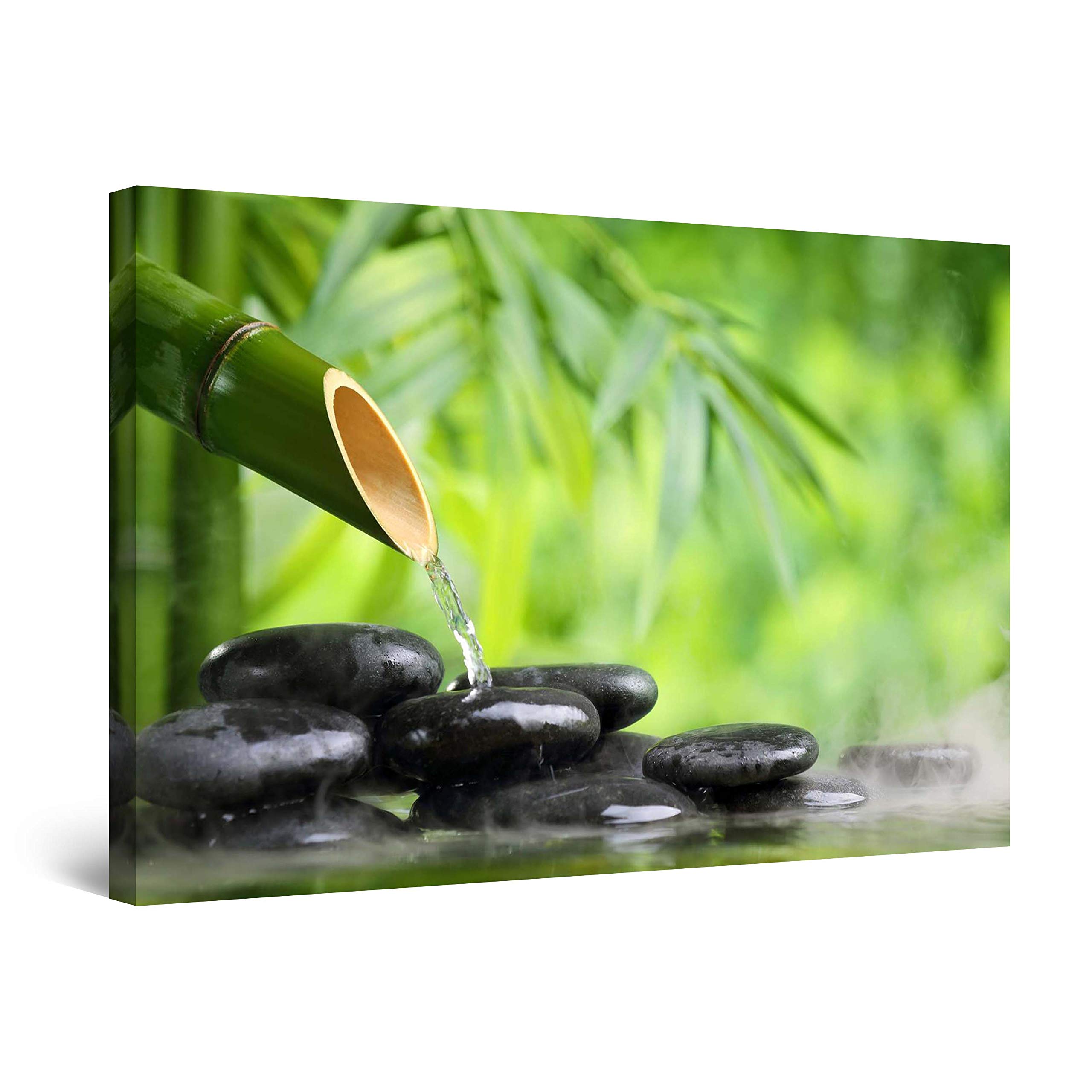 Startonight Wall Art Canvas Zen Stones and Green Bamboo, Spa Framed 24 x 36 Inches