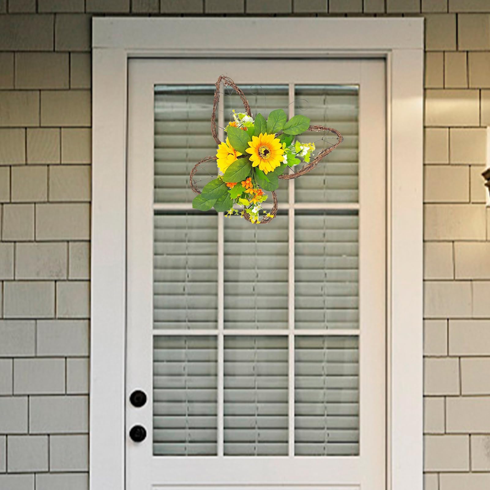 MISNODE Butterfly Shaped Wreath, Floral Artificial Wreaths for Front Door Wall Window, Spring Wreath with Green Leaves and Yellow Flowers, Summer Wreath for Party Holiday Home(Green)